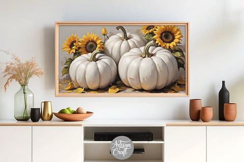 Pumpkins with sunflowers frame TV art, Frame TV art Digital Pattern Artisan Craft SVG 