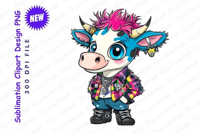 Punk Rock Cow Cartoon Character Clipart Png Sublimation Regulrcrative 