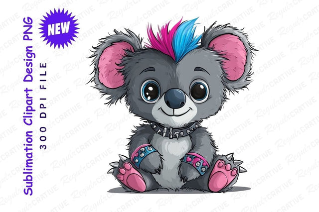 Punk Rock Koala Cartoon Clipart Png Sublimation Regulrcrative 