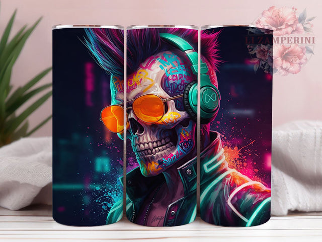 Punk Rock Skull Tumbler Wrap Design, Skull Sublimation Design, Edgy 20oz Tumbler, Rock and Roll Tumbler, Gothic Music Lover Gift, Custom Skull Tumbler, Punk Rock Tumbler Wrap Sublimation Li Zamperini 