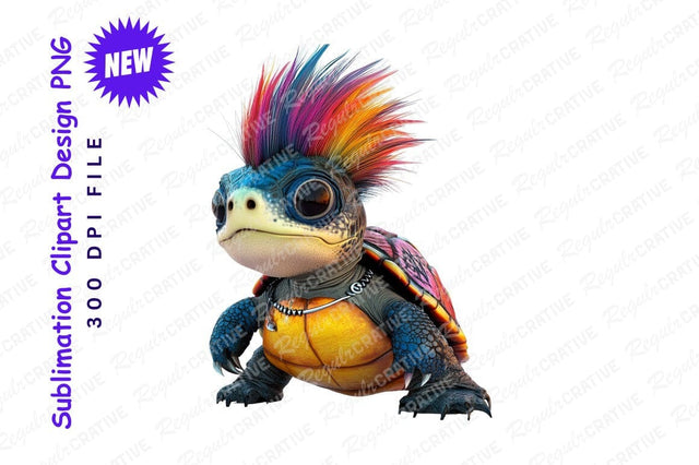Punk rock turtle colorful hair clipart png Sublimation Regulrcrative 