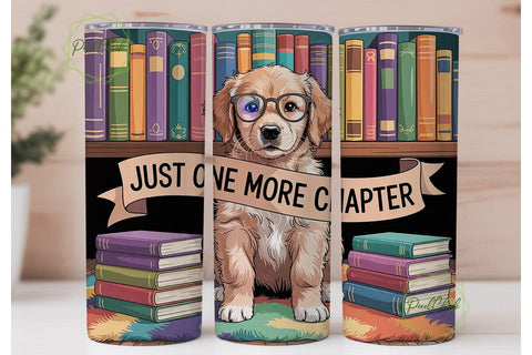 Puppy Bookworm 20oz Tumbler Wrap Sublimation PixelChick 