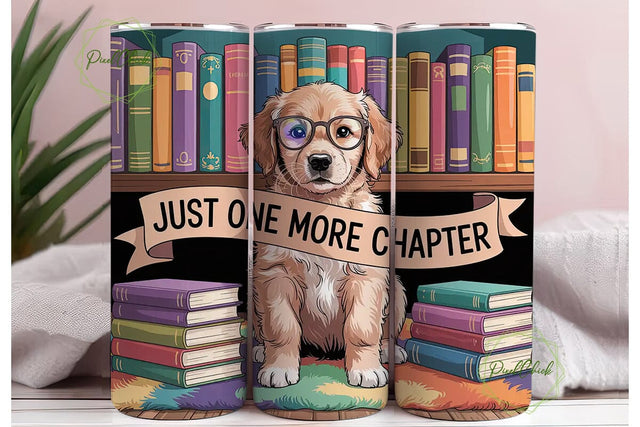 Puppy Bookworm 20oz Tumbler Wrap Sublimation PixelChick 