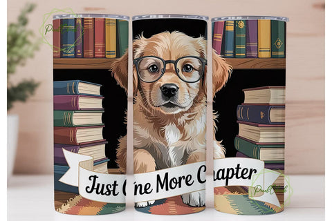 Puppy Bookworm 20oz Tumbler Wrap Sublimation PixelChick 