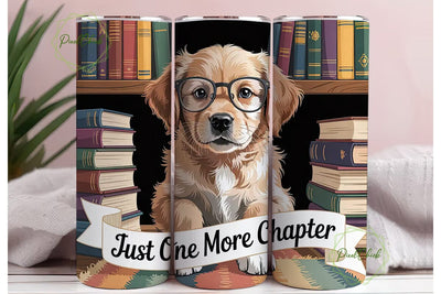 Puppy Bookworm 20oz Tumbler Wrap Sublimation PixelChick 