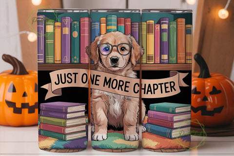 Puppy Bookworm 20oz Tumbler Wrap Sublimation PixelChick 