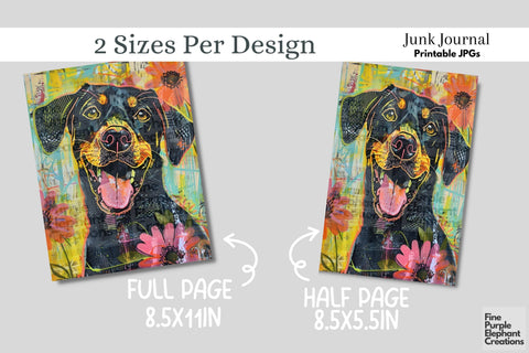 Puppy Dog Spring Digital Junk Journal Kit Half Pages | Easter Digital Pattern Fine Purple Elephant Creations 