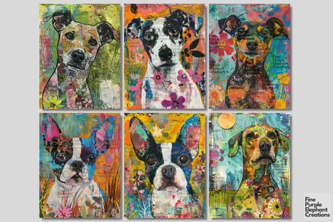 Puppy Dog Spring Digital Junk Journal Kit Half Pages | Easter Digital Pattern Fine Purple Elephant Creations 