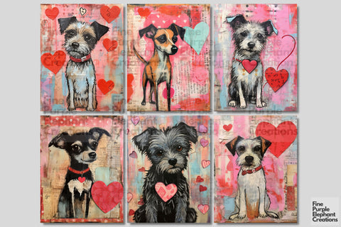 Puppy Dog Valentine Digital Junk Journal Kit Half Pages Paper Digital Pattern Fine Purple Elephant Creations 