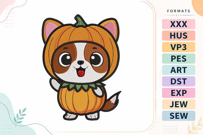 Puppy in Pumpkin Costume Halloween Embroidery Design Embroidery/Applique DESIGNS sg embroidery 