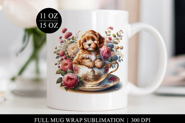 Puppy in Teacup Mug Design, Full Wrap Sublimation Sublimation BijouBay 
