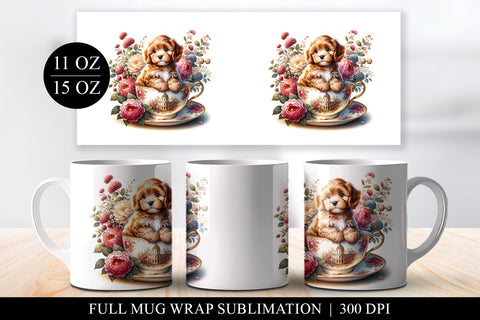 Puppy in Teacup Mug Design, Full Wrap Sublimation Sublimation BijouBay 
