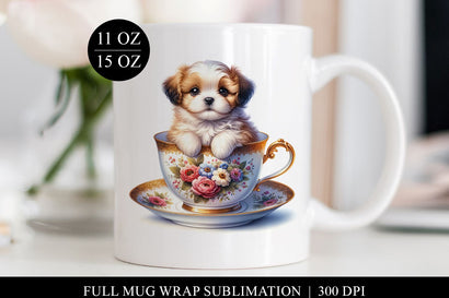 Puppy in Teacup Mug Wrap Design, Full Mug Sublimation Sublimation BijouBay 