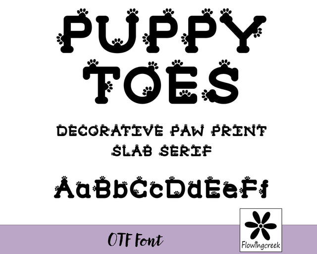 Puppy Toes – Paw Print Slab Serif Font | Cut Friendly | Commercial Use Font Flowingcreek 