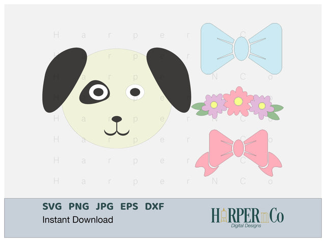 Puppy with Bows and Flowers SVG PNG Cut EPS File SVG HarperNCo 