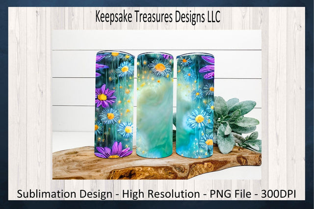Purple 20oz Spring Daisy Tumbler Wrap and Car Coaster Set, Sublimation PNG Printable, Digital Download Sublimation Keepsake Treasures Designs LLC. 
