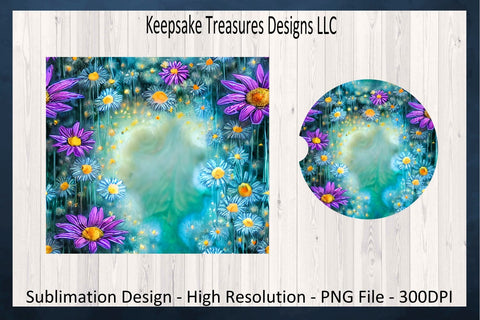 Purple 20oz Spring Daisy Tumbler Wrap and Car Coaster Set, Sublimation PNG Printable, Digital Download Sublimation Keepsake Treasures Designs LLC. 