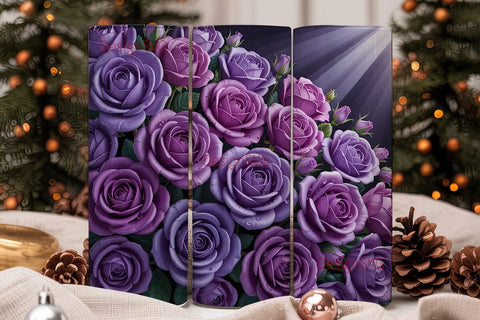 Purple 3D Rose Floral Tumbler Wrap Sublimation DesignSVG 