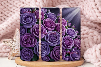 Purple 3D Rose Floral Tumbler Wrap Sublimation DesignSVG 