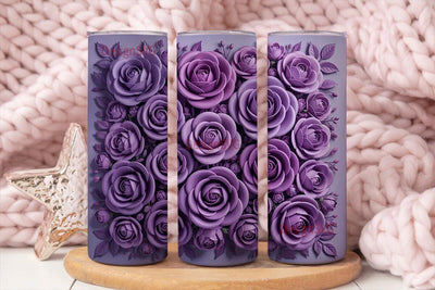 Purple 3D Rose Floral Tumbler Wrap Sublimation DesignSVG 