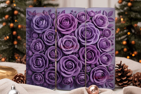 Purple 3D Rose Floral Tumbler Wrap Sublimation DesignSVG 
