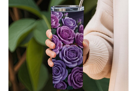 Purple 3D Rose Floral Tumbler Wrap Sublimation DesignSVG 