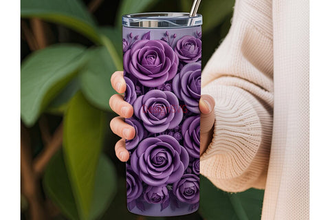 Purple 3D Rose Floral Tumbler Wrap Sublimation DesignSVG 