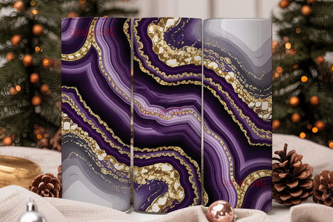 Purple Agate & Gold 20oz Tumbler Wrap Sublimation DesignSVG 