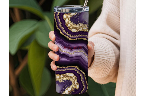Purple Agate & Gold 20oz Tumbler Wrap Sublimation DesignSVG 