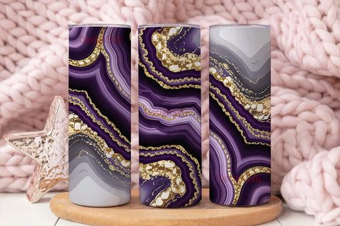 Purple Agate & Gold 20oz Tumbler Wrap Sublimation DesignSVG 