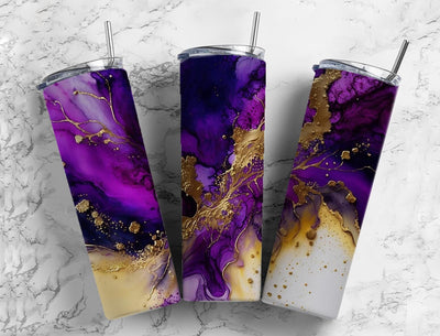 Purple and gold 20oz Sublimation Tumbler Designs, Acrylic pour 9.2 x 8.3” Straight Skinny Tumbler Wrap PNG Sublimation TumblerWrap Designs 