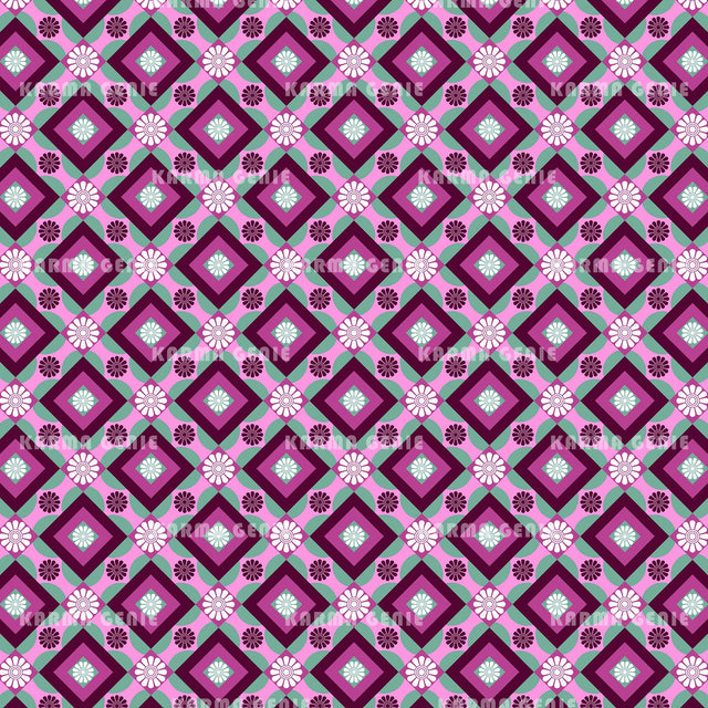 Purple And Pink Mid Century Retro Floral Pattern Digital Paper Digital Pattern Karma Genie Graphics 