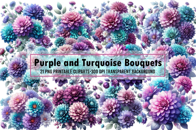 Purple and Turquoise Bouquets Sublimation designartist 