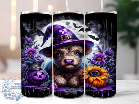 Purple Baby Highland Cow Witch Halloween 20oz Skinny Tumbler PNG, Highland Cow Tumbler Wrap, Sublimation Design, Straight & Tapered Tumbler Wrap, Instant Digital Download Sublimation ToriDesigns 