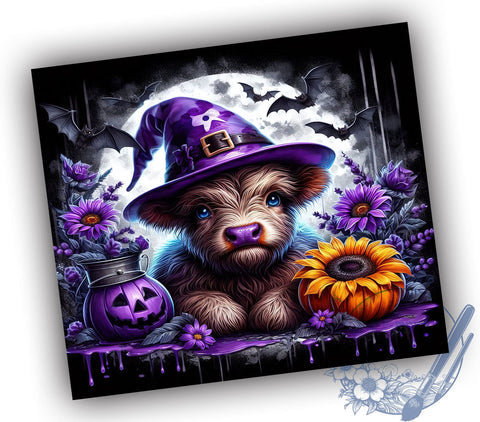 Purple Baby Highland Cow Witch Halloween 20oz Skinny Tumbler PNG, Highland Cow Tumbler Wrap, Sublimation Design, Straight & Tapered Tumbler Wrap, Instant Digital Download Sublimation ToriDesigns 