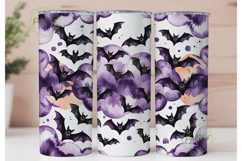 Purple Bat Watercolor 20oz Tumbler Wrap Sublimation PixelChick 