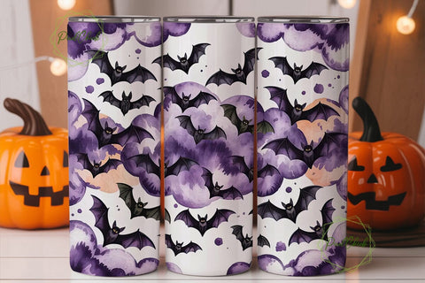 Purple Bat Watercolor 20oz Tumbler Wrap Sublimation PixelChick 