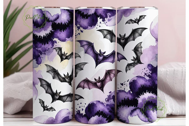 Purple Bat Watercolor 20oz Tumbler Wrap Sublimation PixelChick 