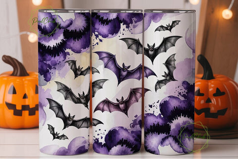 Purple Bat Watercolor 20oz Tumbler Wrap Sublimation PixelChick 