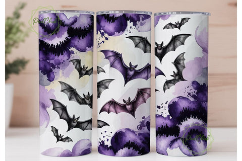 Purple Bat Watercolor 20oz Tumbler Wrap Sublimation PixelChick 