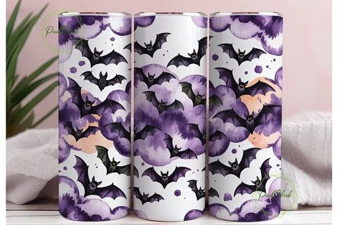 Purple Bat Watercolor 20oz Tumbler Wrap Sublimation PixelChick 