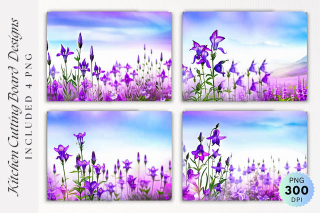 Purple Bellflowers Glass Cutting Board PNG Design Sublimation Regulrcrative 