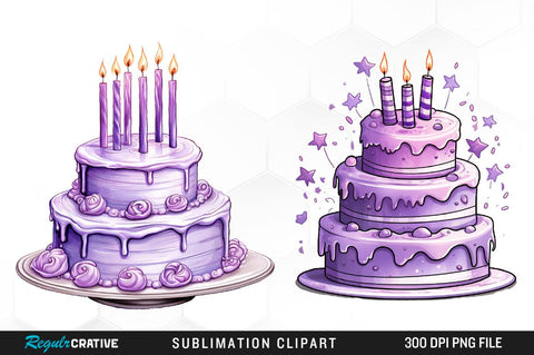 Purple Birthday Party Cake Clipart Bundle Sublimation Regulrcrative 