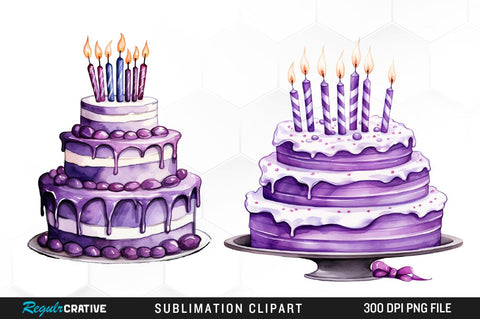 Purple Birthday Party Cake Clipart Bundle Sublimation Regulrcrative 