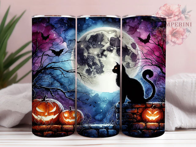 Purple Black Cat Pumpkin Halloween Tumbler, Black Cat Wrap Design, Spooky Pumpkin Sublimation PNG, Gothic Fall Aesthetic, 20oz Tumbler Sublimation, Witchy Halloween Style, Cute Spooky Cat Design Sublimation Li Zamperini 