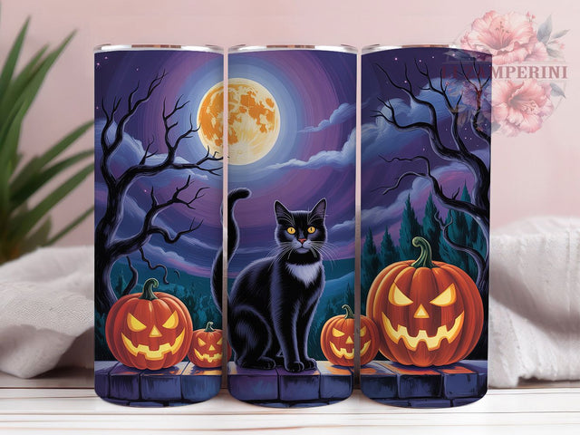 Purple Black Cat Pumpkin Halloween Tumbler, Black Cat Wrap Design, Spooky Pumpkin Sublimation PNG, Gothic Fall Aesthetic, 20oz Tumbler Sublimation, Witchy Halloween Style, Cute Spooky Cat Design Sublimation Li Zamperini 