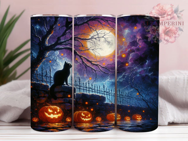 Purple Black Cat Pumpkin Halloween Tumbler, Black Cat Wrap Design, Spooky Pumpkin Sublimation PNG, Gothic Fall Aesthetic, 20oz Tumbler Sublimation, Witchy Halloween Style, Cute Spooky Cat Design Sublimation Li Zamperini 