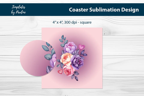 Purple Blossom Square Coaster Design for Sublimation Sublimation Templates by Pauline 