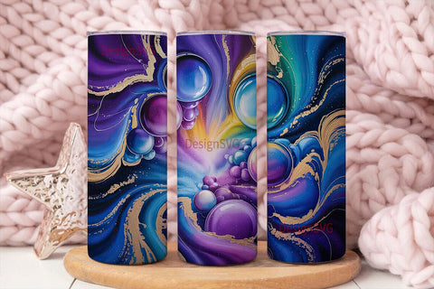 Purple Blue Gold Abstract Tumbler Wrap Sublimation DesignSVG 