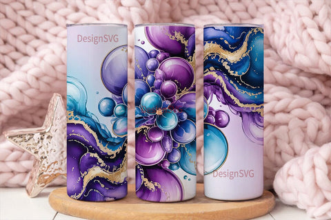 Purple Blue Gold Abstract Tumbler Wrap Sublimation DesignSVG 